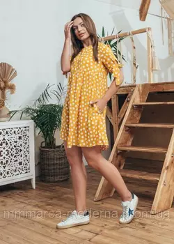 Женское красивое летнее платье Marca Moderna желтое в горошек