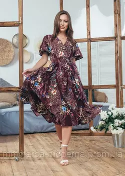 Женское модное летнее платье Мия Marca Moderna бордовое с цветочным принтом