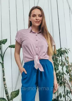 Женская летняя легкая рубашка на завязках Джина Marca Moderna светло-розовая с принтом