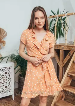 Женское летнее модное платье Эми Marca Moderna персиковое в горошек
