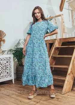 Женское летнее платье Мира Marca Moderna голубое с цветочным принтом