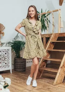 Женское летнее модное платье Эми Marca Moderna оливковое в горошек