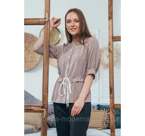 Женская блузка Герда Marca Moderna бежевая с принтом мелкий горох