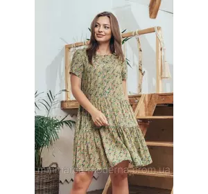 Женское повседневное летнее платье Селин Marca Moderna оливковое с цветочным принтом