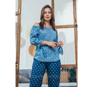 Женская блузка Мара Marca Moderna синяя с цветочным принтом