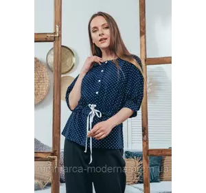 Женская блузка Герда Marca Moderna темно-синяя с принтом мелкий горох